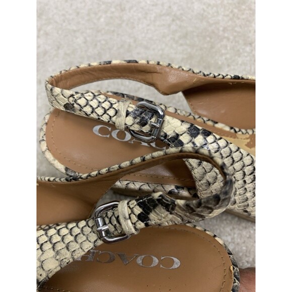 Coach Snakeskin Peep Toe Slingback Wedge Sandals Heels 9.5B Flaw - Picture 8 of 12